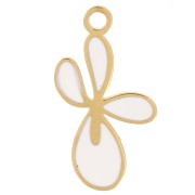 Fleur de Lys charm 16x9 mm with epoxy resin - 304L Gold stainless steel - White x1