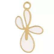 Fleur de Lys charm 16x9 mm with epoxy resin - 304L Gold stainless steel - White x1