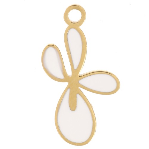 Fleur de Lys charm 16x9 mm with epoxy resin - 304L Gold stainless steel - White x1