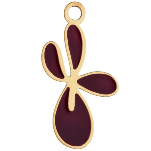 16x9mm 316L st. steel Fleur de Lys charm with epoxy resin - Gold - Plum x1