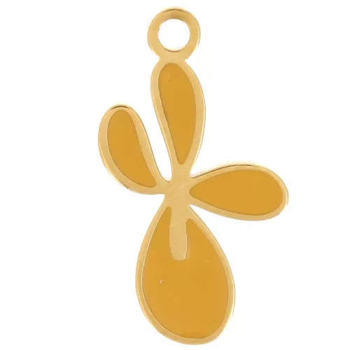 16x9mm 316L st. steel Fleur de Lys charm with epoxy resin - Gold - Ochre x1