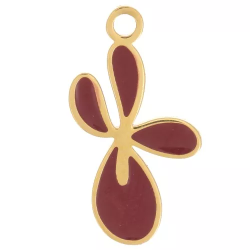 16x9mm 316L st. steel Fleur de Lys charm with epoxy resin - Gold - Burgundy x1