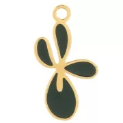16x9mm 316L st. steel Fleur de Lys charm with epoxy resin - Gol - Dark green x1