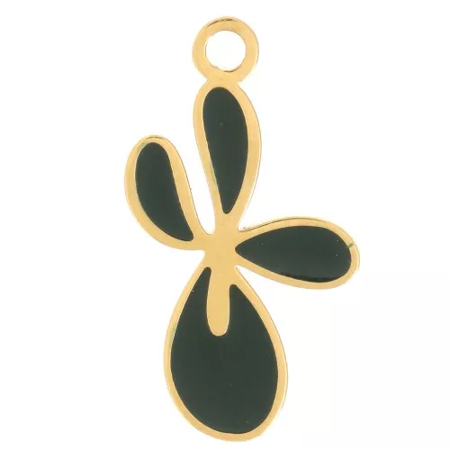 16x9mm 316L st. steel Fleur de Lys charm with epoxy resin - Gol - Dark green x1