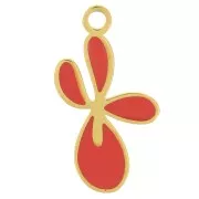 16x9mm 316L stainless steel Fleur de Lys charm with epoxy resin - Gold - Red x1