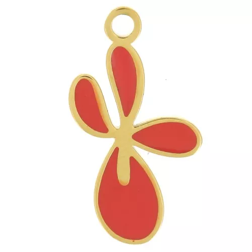 16x9mm 316L stainless steel Fleur de Lys charm with epoxy resin - Gold - Red x1