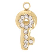 12x5mm Stainless steel 304L Key charm with rhinestones - Gold x1|raw }}