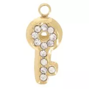 12x5mm Stainless steel 304L Key charm with rhinestones - Gold x1