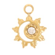 7 mm Mini Sun Charm with Rhinestones - Gold-Plated 304 Stainless Steel x1