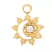 7 mm Mini Sun Charm with Rhinestones - Gold-Plated 304 Stainless Steel x1