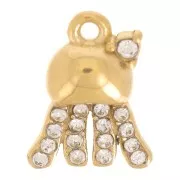12x9mm Stainless steel 316L Jellyfish charm with rhinestones - Gold x1