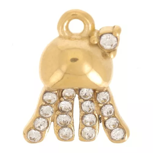 12x9mm Stainless steel 316L Jellyfish charm with rhinestones - Gold x1