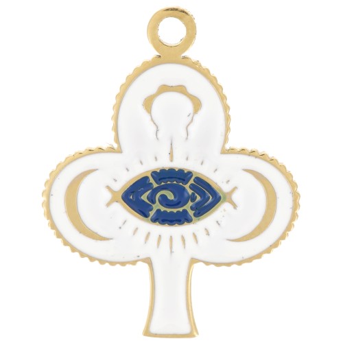 20x15mm Stainless steel 316L Clover pendant eye pattern with epoxy resin - Gold x1