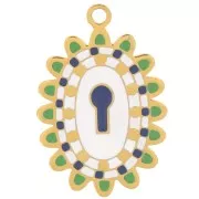 20x13mm Stainless steel 316L Oval pendant eye pattern with epoxy resin - Gold x1