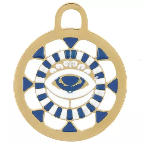 16mm St. steel 316L Round openwork pendant eye pattern with epoxy resin - Gold x1