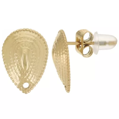 12x9mm 304L stainless steel drop earstuds with hole - Gold x2