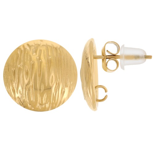 13mm 304L stainless steel round earstuds with open ring - Gold x2