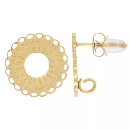 14mm 316L stainless steel Multi-hole round earstuds - open ring x2
