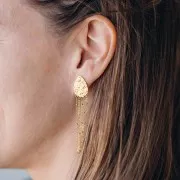 19x13mm 316L stainlesHammered drop earstuds with 5 rings - Gold x2