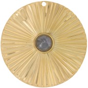 32mm 304L st. steel Round pleated effect pendant - for 6 mm cabochon - Gold x1