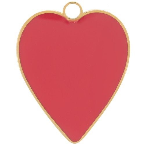 24x19mm Stainless steel 316L Heart pendant with epoxy resin - Gold - Red x1