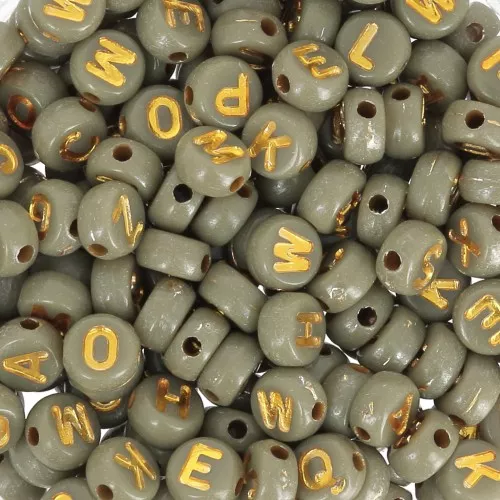 Assortment of 7mm flat beads alphabet letters - Olive - Gold x1
