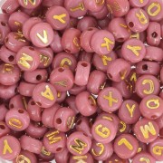Assortment of 7mm flat beads alphabet letters - Dark pink - Gold x1