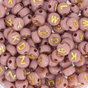 Assortment of 7mm flat beads alphabet letters - Antique pink - Gold x1|raw }}