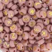 Assortment of 7mm flat beads alphabet letters - Antique pink - Gold x1