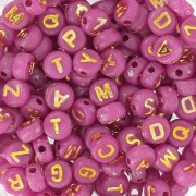 Assortment of 7mm flat beads alphabet letters - Raspberry - Gold x1