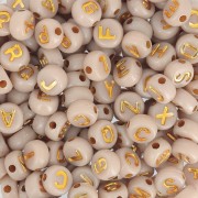 Assortment of 7mm flat beads alphabet letters - Beige - Gold x1