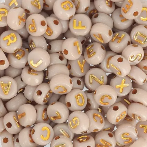 Assortment of 7mm flat beads alphabet letters - Beige - Gold x1