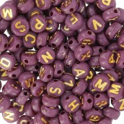 Assortment of 7mm flat beads alphabet letters - Plum - Gold x1|raw }}