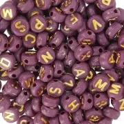 Assortment of 7mm flat beads alphabet letters - Plum - Gold x1