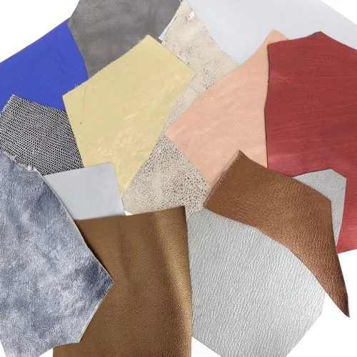 Luxury leather scraps in different sizes/textures Metallised x200g