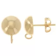 10mm half-ball stud earrings with open hoop - Fine gold plated x2
