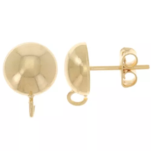 10mm half-ball stud earrings with open hoop - Fine gold plated x2
