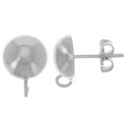 10mm half-ball stud earrings with open hoop - Silver tone plating x2