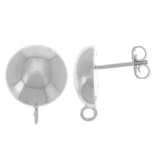 14mm Half-ball earstuds with open hoop - Fine silver plated x2