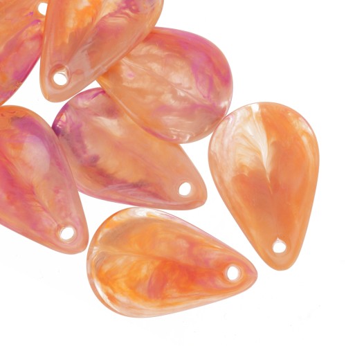 24.5mm Curved Flower Petal Sequins in Acrylic - Marbled orange - Fuchsia x6