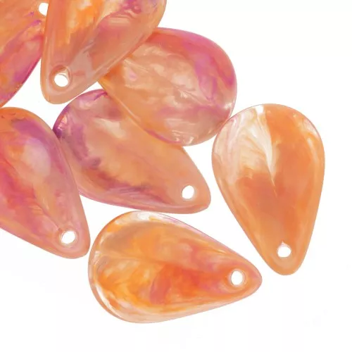 24.5mm Curved Flower Petal Sequins in Acrylic - Marbled orange - Fuchsia x6