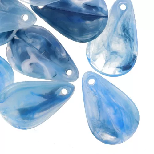 24.5mm Curved Flower Petal Sequins in Acrylic - Light Blue Marbled x6