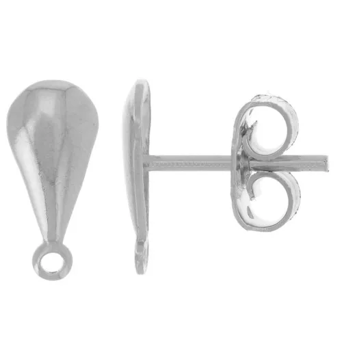 11x5mm drop ear studs with closed hoop - FIne Silver plated x2