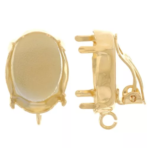 18x13mm Cabochon ear clips - open back - Fine gold plated x2