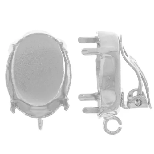 18x13mm Ear clips for cabochon open ring - Fine silver plated x2