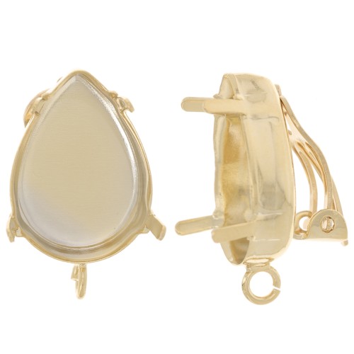 18x13mm Pear cabochon ear clips - open ring - Fine gold plated x2