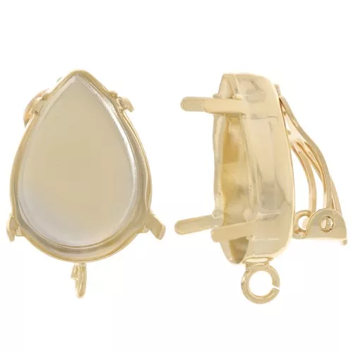 18x13mm Pear cabochon ear clips - open ring - Fine gold plated x2
