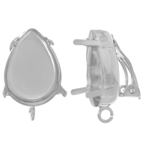 18x13mm Pear cabochon ear clips open ring Fine silver plated x2