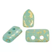 2x5mm Glass beads Piros® by Puca® - Blue Green Opal Mat Gold Splash x10g