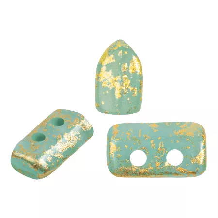 2x5mm Glass beads Piros® by Puca® - Blue Green Opal Gold Splash x10g